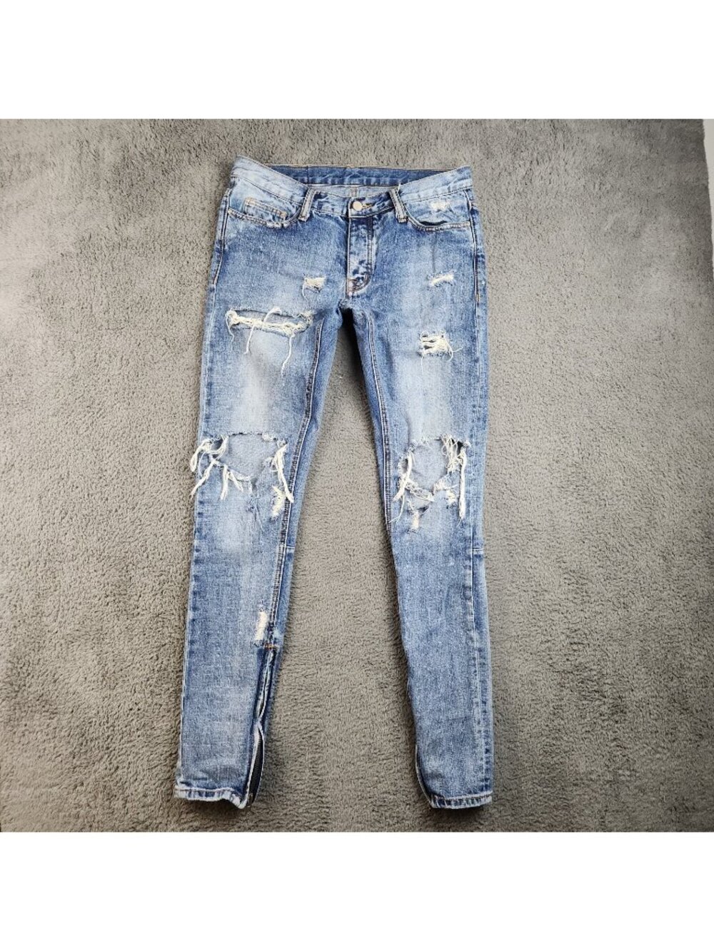 Mnml Jeans Men's 30 Blue Slim Skinny Fit Ripped Ankle Zip Stack Streetwear Denim
